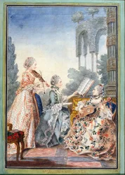 Las tres hijas del compositor Joseph-Nicolas-Pancrace Royer (c.1705-55) tocando música de su ballet Zaide, c.1760